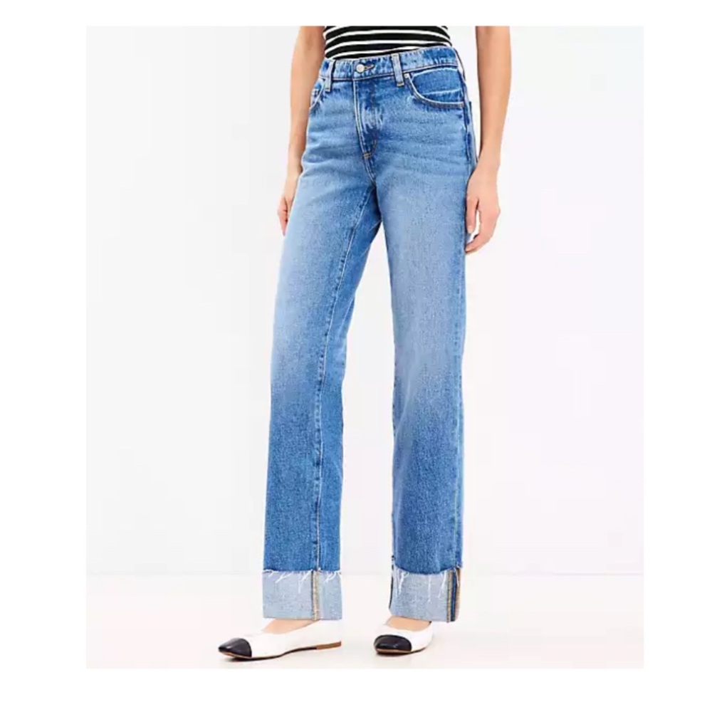 LOFT Slouchy Boyfriend Jeans In Classic Mid Wash, size 28